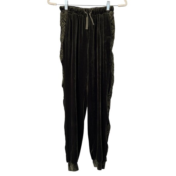 Driftwood Davey Embroidered Velvet Jogger Pants Womens M Green Polyester Blend - Picture 2 of 9
